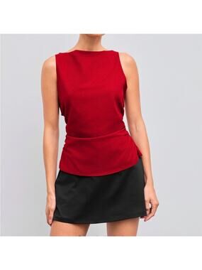 Cider Linen Blend Red Sleeveless Blouse